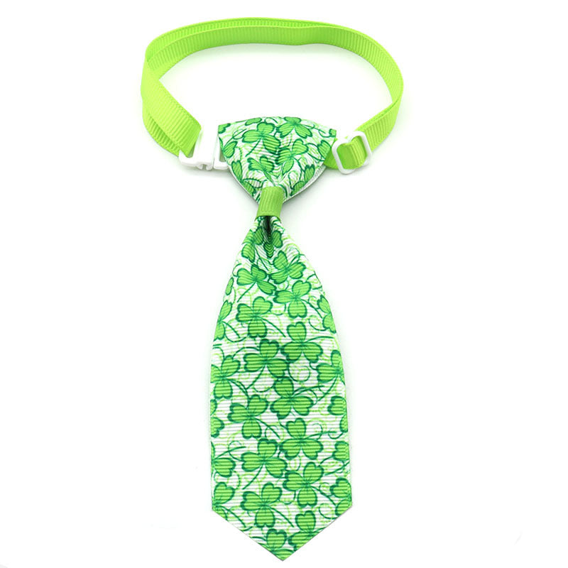 HKM-9172541 St. Patrick's Day Four-leaf Clover Adjustable Pet Tie for Festive Occasions