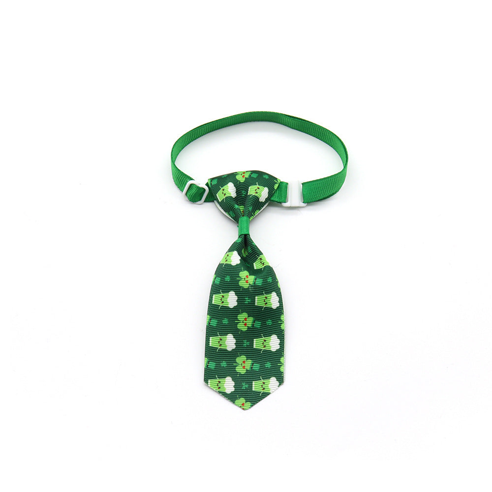 HKM-9172541 St. Patrick's Day Four-leaf Clover Adjustable Pet Tie for Festive Occasions
