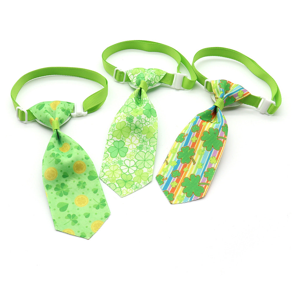 HKM-9172541 St. Patrick's Day Four-leaf Clover Adjustable Pet Tie for Festive Occasions