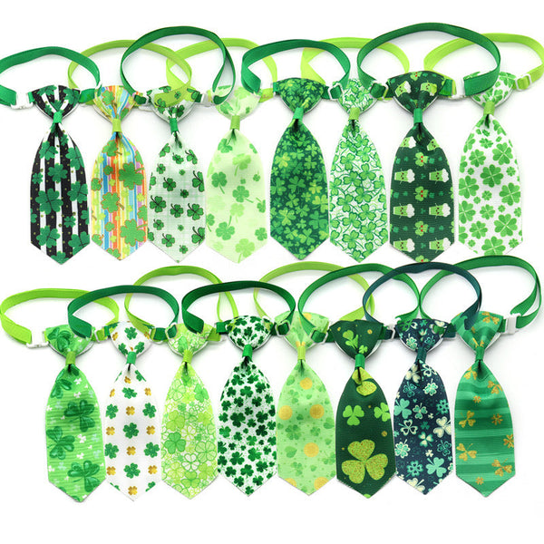 HKM-9172541 St. Patrick's Day Four-leaf Clover Adjustable Pet Tie for Festive Occasions