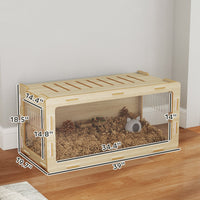 HKM-9173949 Acrylic View Hamster Cage with Openable Roof, Air Vents & Spacious Design for Small Pets - Oak Finish, 39 x 20 x 18.5 Inches