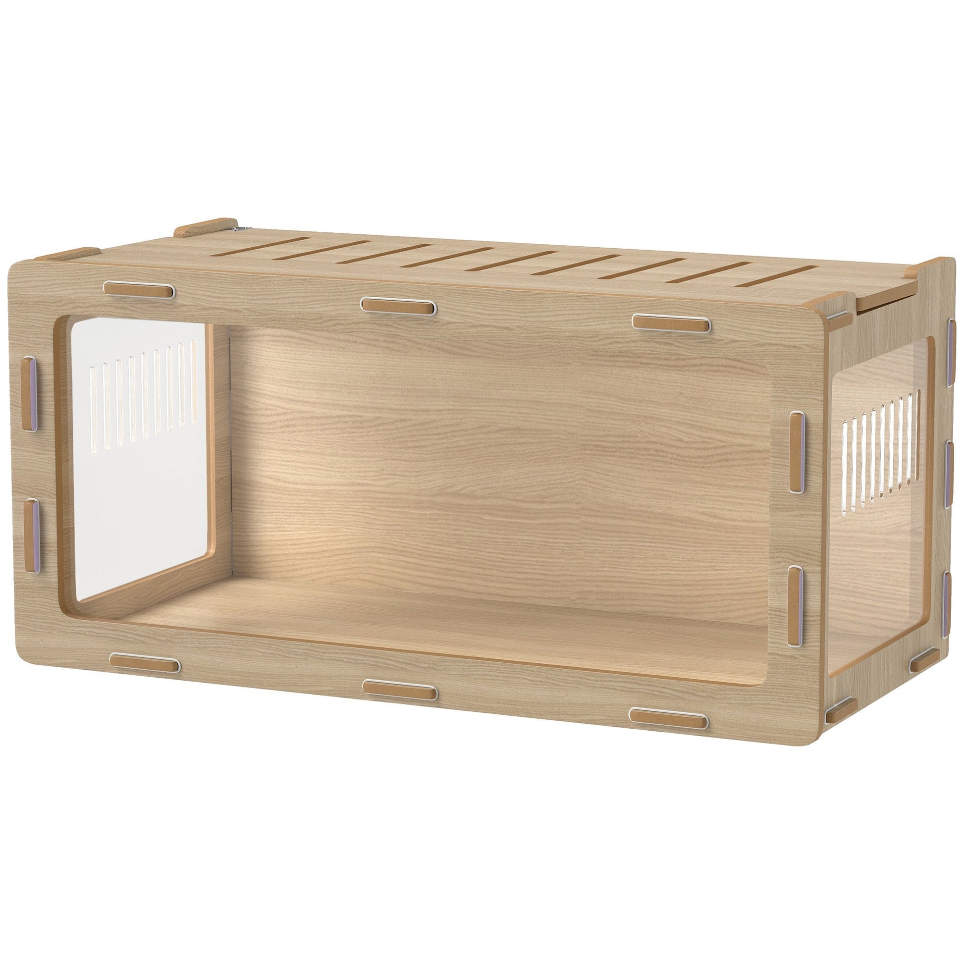 HKM-9173949 Acrylic View Hamster Cage with Openable Roof, Air Vents & Spacious Design for Small Pets - Oak Finish, 39 x 20 x 18.5 Inches