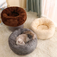 HKM-9174333 Plush Donut-Shaped Dog Bed in Warm PP Cotton and Arctic Fleece, Cozy Mat for Cats and Dogs