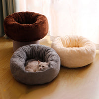 HKM-9174333 Plush Donut-Shaped Dog Bed in Warm PP Cotton and Arctic Fleece, Cozy Mat for Cats and Dogs
