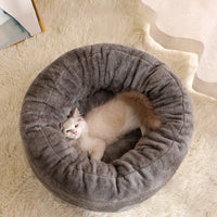 HKM-9174333 Plush Donut-Shaped Dog Bed in Warm PP Cotton and Arctic Fleece, Cozy Mat for Cats and Dogs