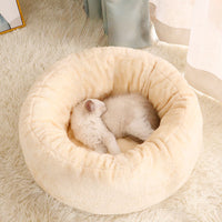 HKM-9174333 Plush Donut-Shaped Dog Bed in Warm PP Cotton and Arctic Fleece, Cozy Mat for Cats and Dogs