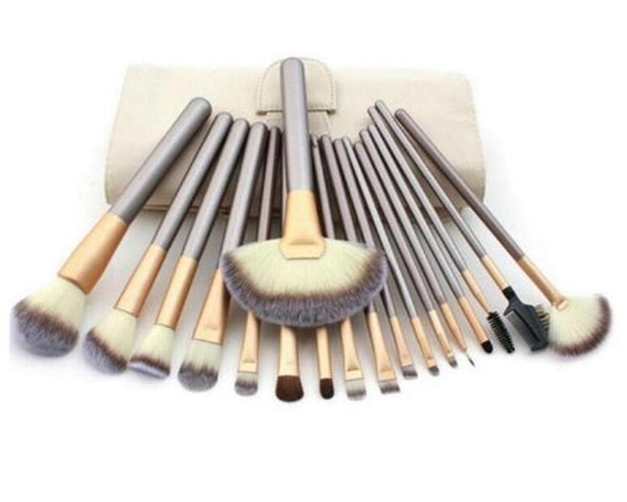 HKM-917523 Persian Makeup Brush Set - Rice White Brushes with Champagne Color Handles