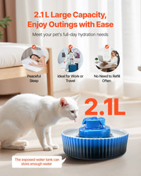 HKM-9176125 Ceramic Pet Water Fountain 2.1L for Cats and Dogs with 360¡ã Drinking Area and Multi-Layer Filtration