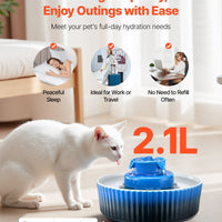 HKM-9176125 Ceramic Pet Water Fountain 2.1L for Cats and Dogs with 360¡ã Drinking Area and Multi-Layer Filtration