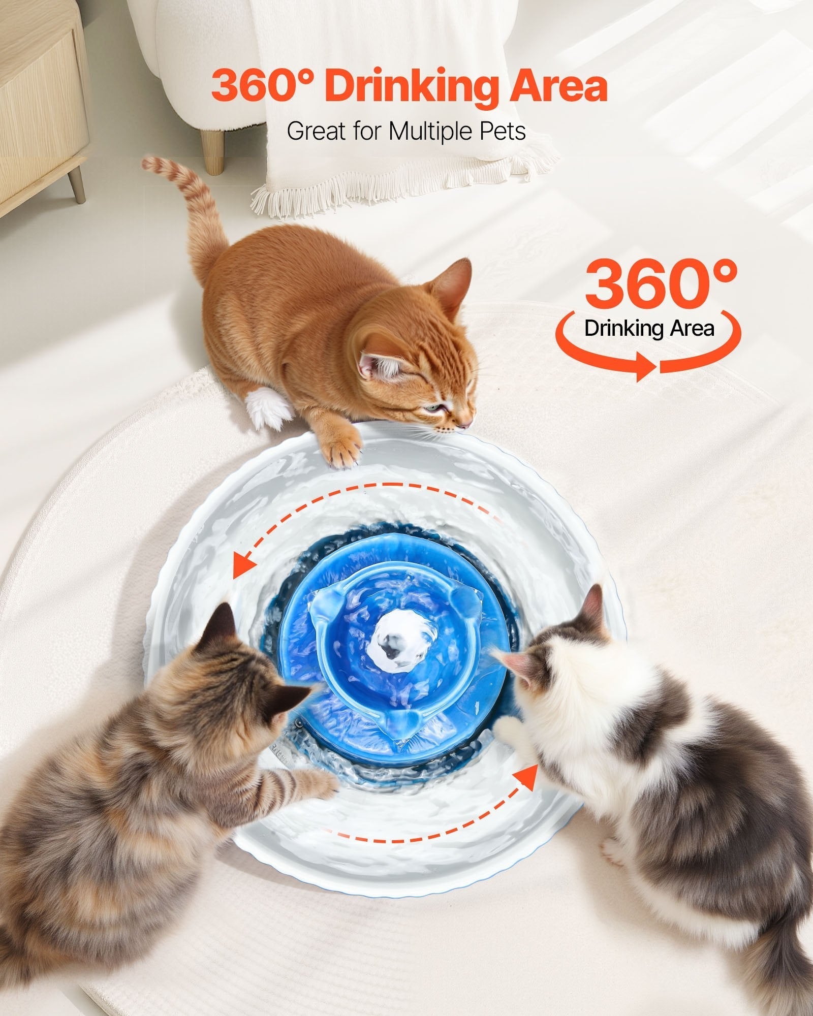 HKM-9176125 Ceramic Pet Water Fountain 2.1L for Cats and Dogs with 360¡ã Drinking Area and Multi-Layer Filtration