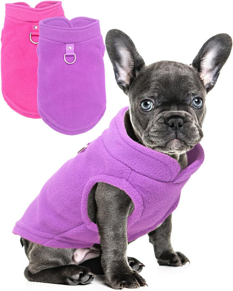 HKM-9176637 Two-Pack Fleece Dog Sweaters with D-Ring for Leash, Warm Pullover Jackets for Small Dogs in Two Colors