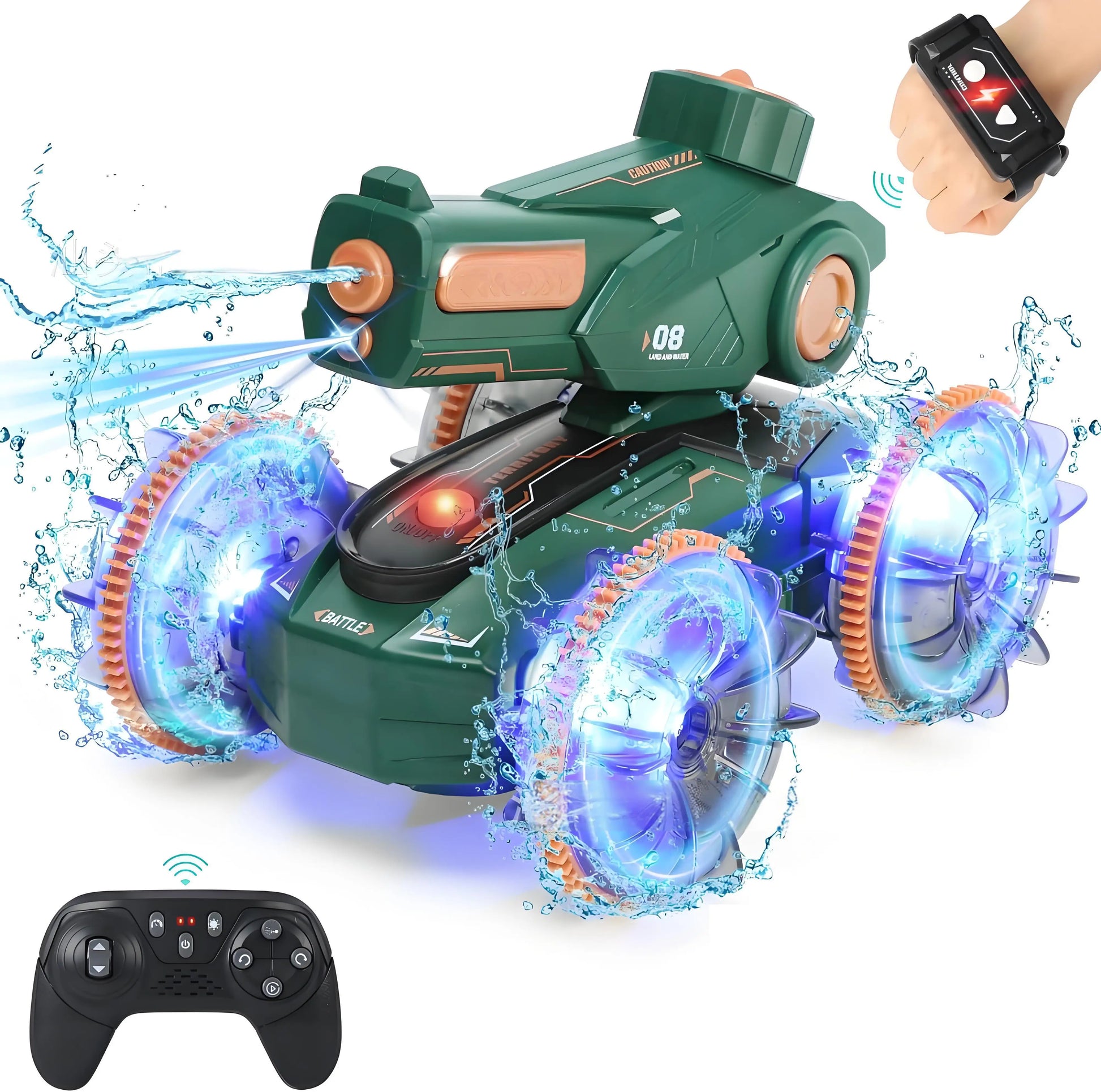 HKM-917715 Amphibious Remote Control Water Jet Car with Dual Control and Water Absorption for Indoor-Outdoor Fun