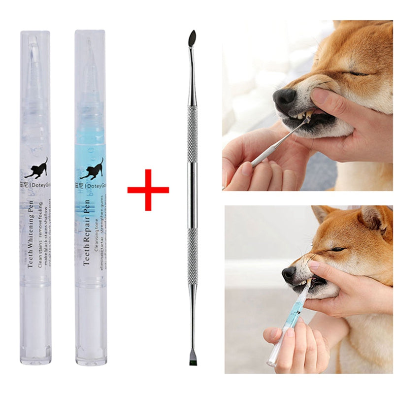 HKM-9177917 Pet Dental Care Kit - Teeth Whitening Pen Set for Dogs and Cats with Soft Brush and Toothbrush, Anti-inflammatory Formula