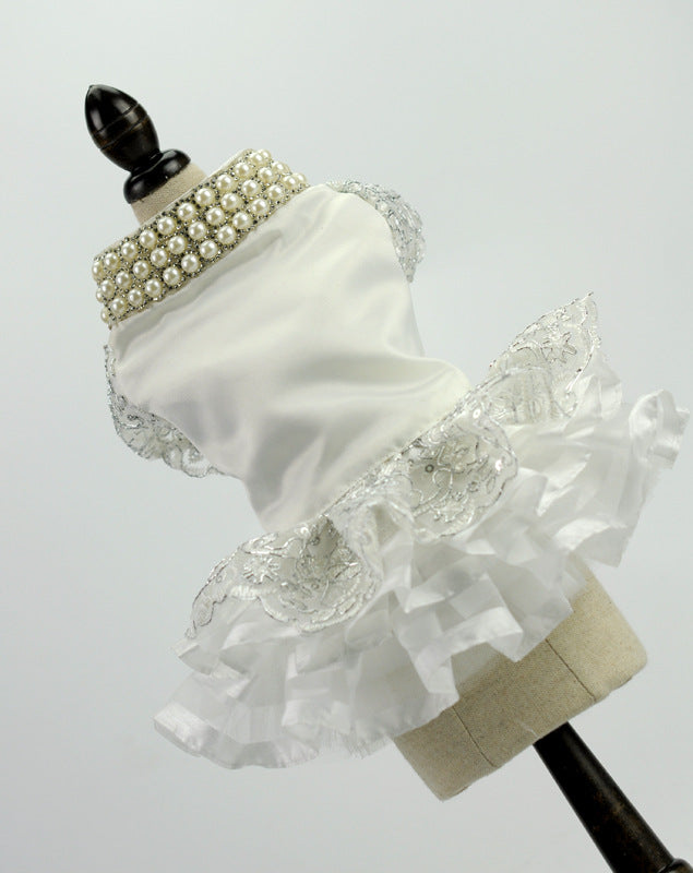 HKM-9178429 Elegant Pet Wedding Skirt Dress for Spring and Autumn in White, Sizes XS to XL