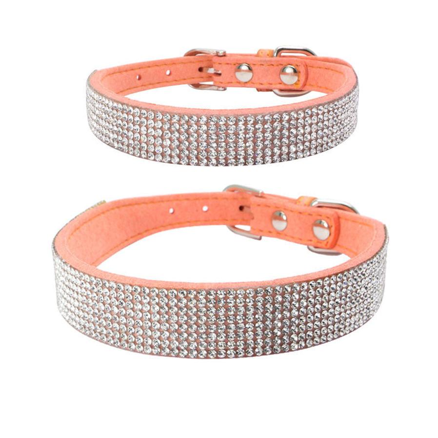 HKM-917843 Sparkling Rhinestone Dog Collar with Adjustable Size and Durable Microfiber Material