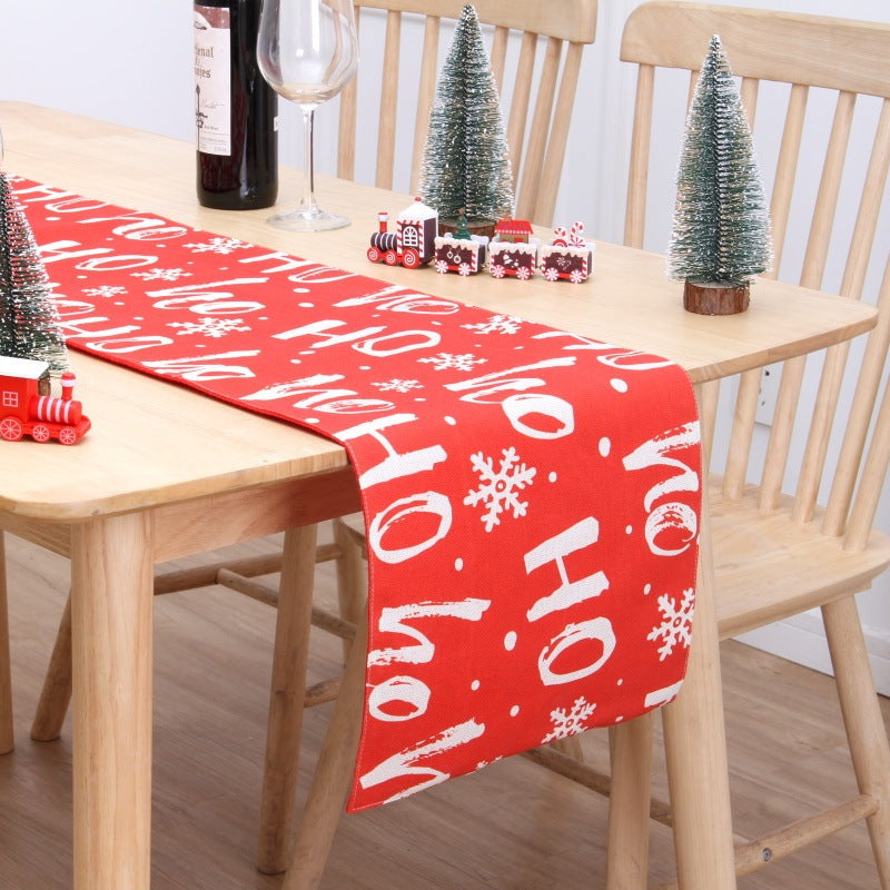 HKM-917907 Double-Sided Snowman Christmas Table Flag Mat, 180x33cm Flannel Decor