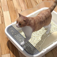 HKM-9179709 Extra Large Splash-proof Cat Litter Box with Shovel and Deodorant Bag in Milk Cream White