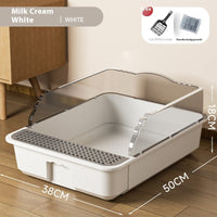 HKM-9179709 Extra Large Splash-proof Cat Litter Box with Shovel and Deodorant Bag in Milk Cream White