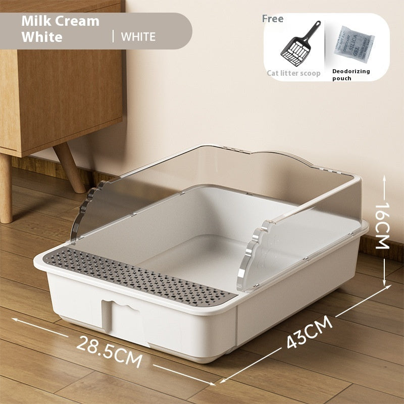 HKM-9179709 Extra Large Splash-proof Cat Litter Box with Shovel and Deodorant Bag in Milk Cream White