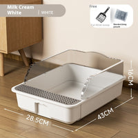 HKM-9179709 Extra Large Splash-proof Cat Litter Box with Shovel and Deodorant Bag in Milk Cream White