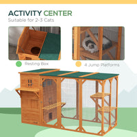 HKM-9180093 Large Outdoor Cat House for Up to 3 Cats with Multiple Platforms and Roof Coverage