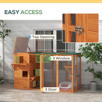 HKM-9180093 Large Outdoor Cat House for Up to 3 Cats with Multiple Platforms and Roof Coverage