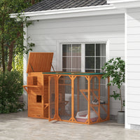 HKM-9180093 Large Outdoor Cat House for Up to 3 Cats with Multiple Platforms and Roof Coverage