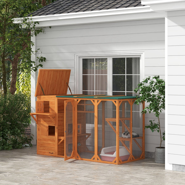 HKM-9180093 Large Outdoor Cat House for Up to 3 Cats with Multiple Platforms and Roof Coverage