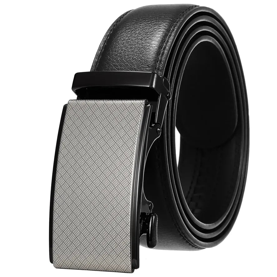 HKM-918163 Men's Leather Automatic Buckle Belt with Alloy Detail - Model LY36-24872-1