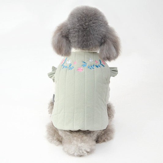 HKM-9182397 Embroidered Vertical Striped Quilted Cotton Vest for Pets - Available in Green, Yellow, Pink