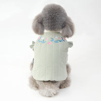 HKM-9182397 Embroidered Vertical Striped Quilted Cotton Vest for Pets - Available in Green, Yellow, Pink