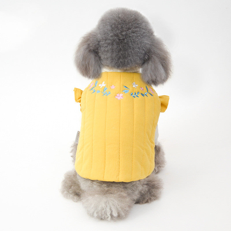 HKM-9182397 Embroidered Vertical Striped Quilted Cotton Vest for Pets - Available in Green, Yellow, Pink