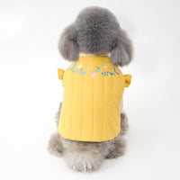 HKM-9182397 Embroidered Vertical Striped Quilted Cotton Vest for Pets - Available in Green, Yellow, Pink