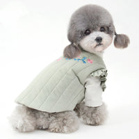 HKM-9182397 Embroidered Vertical Striped Quilted Cotton Vest for Pets - Available in Green, Yellow, Pink