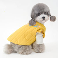 HKM-9182397 Embroidered Vertical Striped Quilted Cotton Vest for Pets - Available in Green, Yellow, Pink