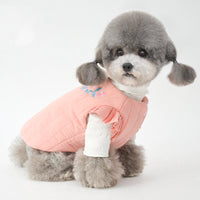 HKM-9182397 Embroidered Vertical Striped Quilted Cotton Vest for Pets - Available in Green, Yellow, Pink
