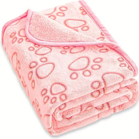 HKM-9183293 Soft Washable Pet Blanket with Paw Print Design for Dogs and Cats - Cozy and Lightweight Mat