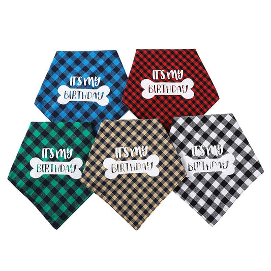 HKM-9183421 Plaid Triangle Towel for Pets - Soft Polyester Cotton Scarf, 45x45x68 cm