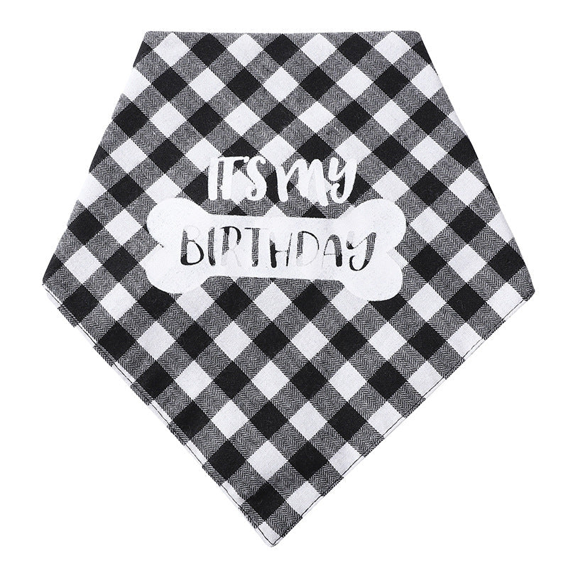 HKM-9183421 Plaid Triangle Towel for Pets - Soft Polyester Cotton Scarf, 45x45x68 cm