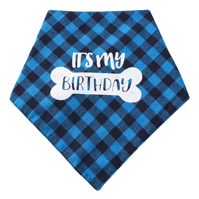 HKM-9183421 Plaid Triangle Towel for Pets - Soft Polyester Cotton Scarf, 45x45x68 cm