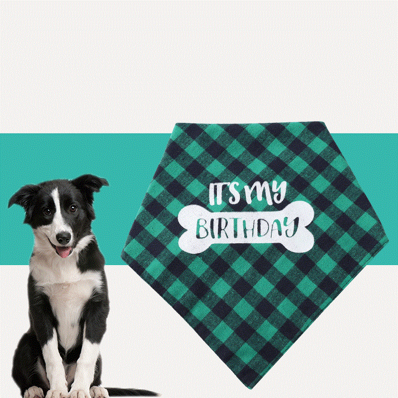 HKM-9183421 Plaid Triangle Towel for Pets - Soft Polyester Cotton Scarf, 45x45x68 cm