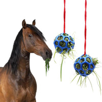 HKM-9184445 Stable Hanging Hay Feeder Toy Ball with Rope - Available in Red, Blue, Green