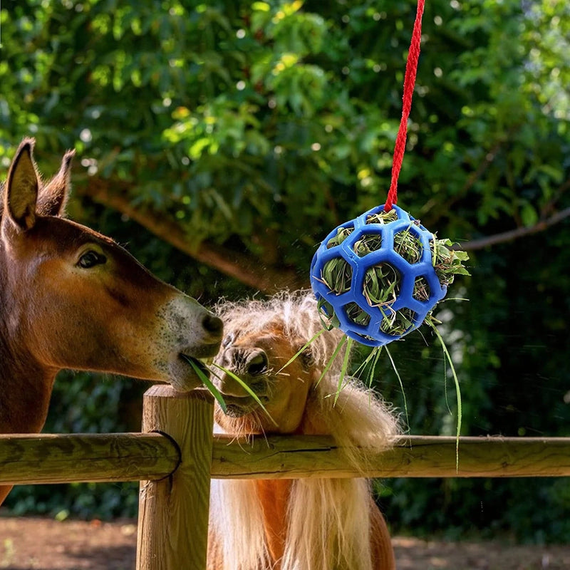 HKM-9184445 Stable Hanging Hay Feeder Toy Ball with Rope - Available in Red, Blue, Green