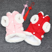 HKM-9186365 Teddy Corgi Hanfu Cat Costume with Jacquard Fabric and Rabbit Fur Trim