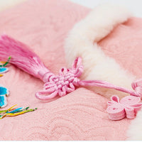 HKM-9186365 Teddy Corgi Hanfu Cat Costume with Jacquard Fabric and Rabbit Fur Trim