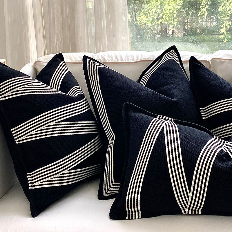 HKM-918675 Geometric Striped Cotton and Linen Pillowcase in Multiple Sizes and Patterns