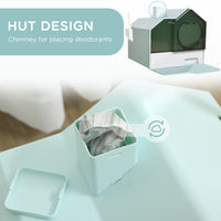 HKM-9187261 Light Blue Hooded Cat Litter Box with Drawer and Litter Mat, Odor Control Design