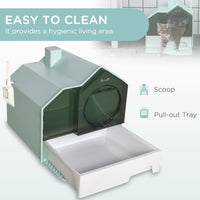 HKM-9187261 Light Blue Hooded Cat Litter Box with Drawer and Litter Mat, Odor Control Design