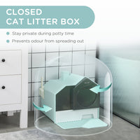 HKM-9187261 Light Blue Hooded Cat Litter Box with Drawer and Litter Mat, Odor Control Design