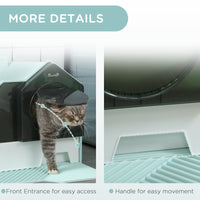 HKM-9187261 Light Blue Hooded Cat Litter Box with Drawer and Litter Mat, Odor Control Design